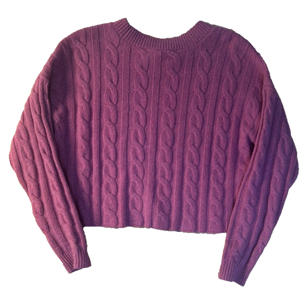 Madewell cable knit sweater in a soft pink tone. Features a chunky knit SWT01 - Picture 4 of 4